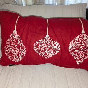 Nanette Lepore Red Pillow with White Embroidery And Beaded Ornament Design